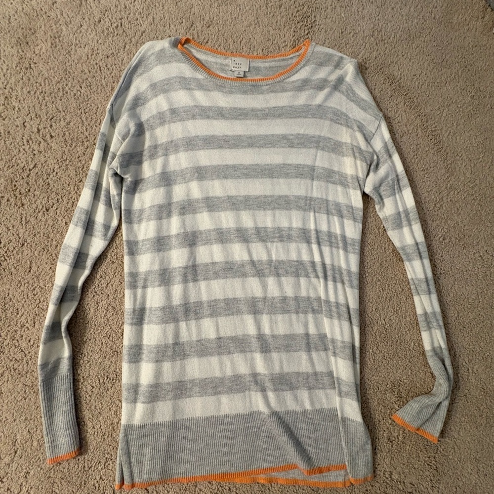 Gray and Orange Striped Sweater